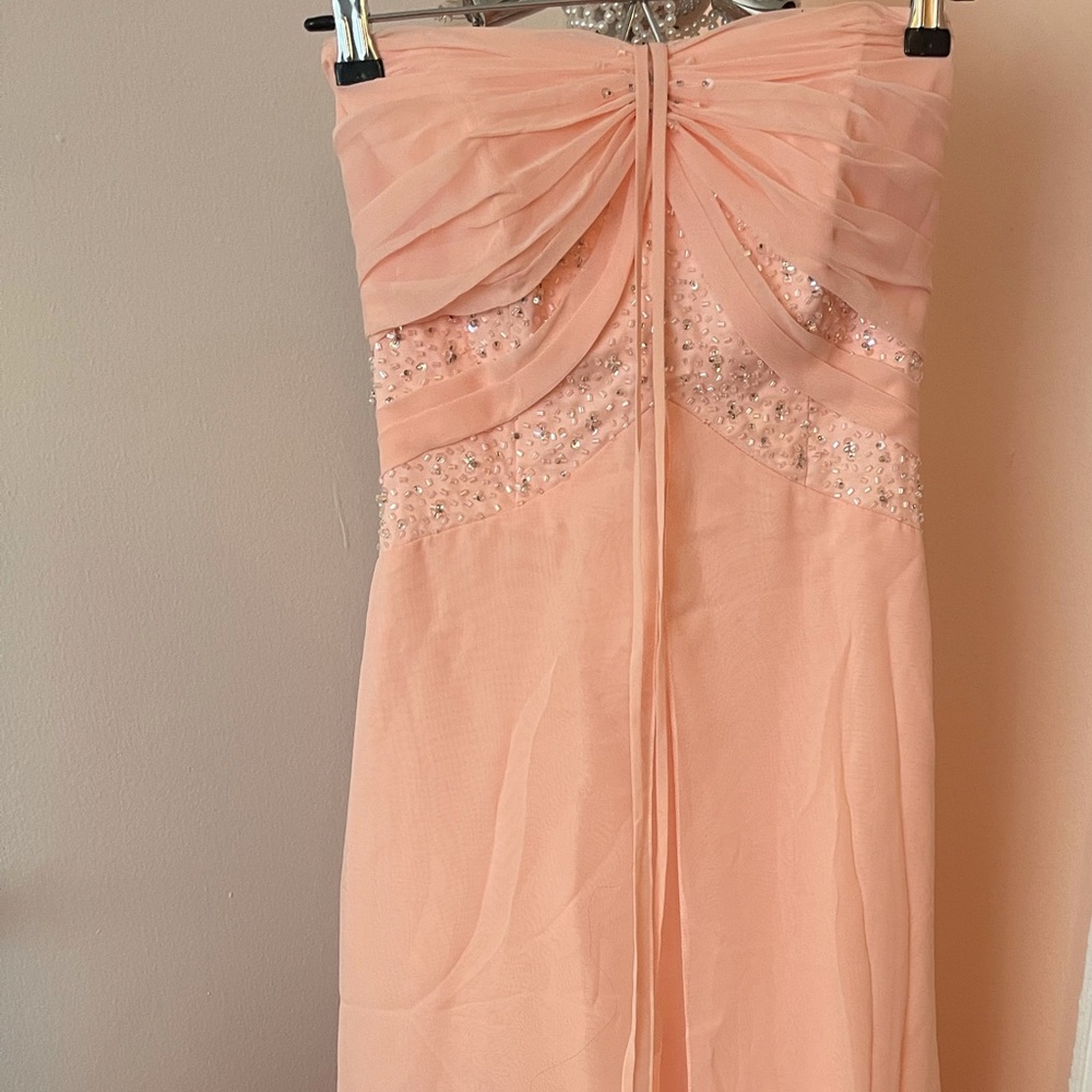 Prom dress, peach color with sequins design top, size 0